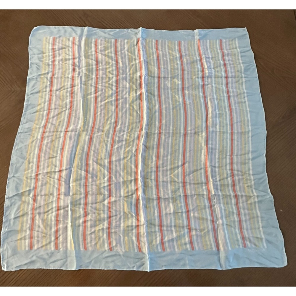 Blue Pink Yellow Striped Square Scarf Large‎ Spring Pastel Handkerchief 26''